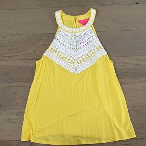 Lilly Pulitzer Yellow Sleeveless Top with White Lace Detail